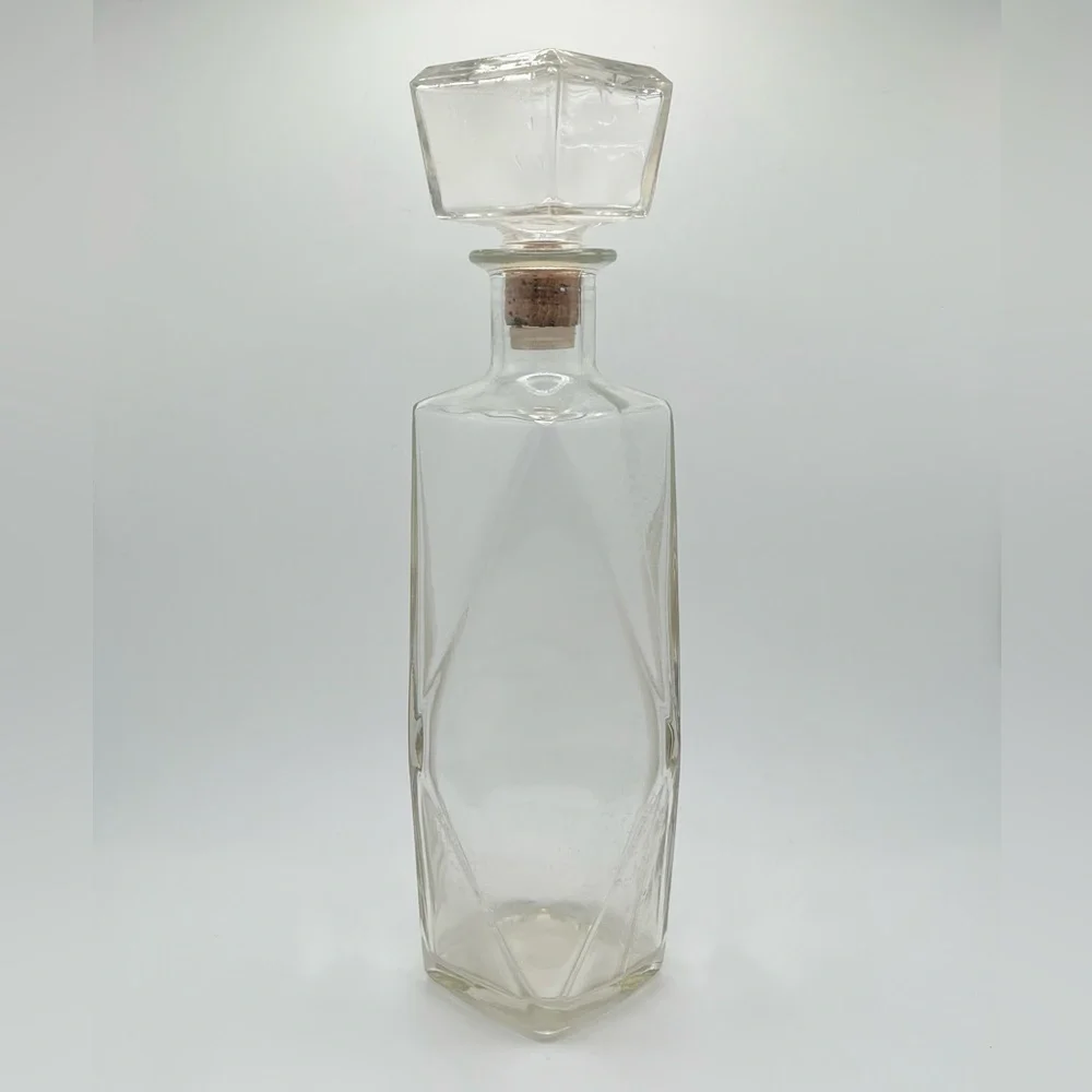 Vintage 50s MCM Glass Liquor Decanter Bottle Marked D-126 Beveled Thatcher Glass